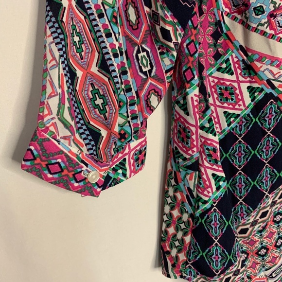 Van Heusen Womens Shirt Size Small Petite Multi Color Pink Button Sleeves Cruise - Picture 5 of 11